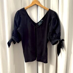 Maeve black Puffy Sleeve v neck top